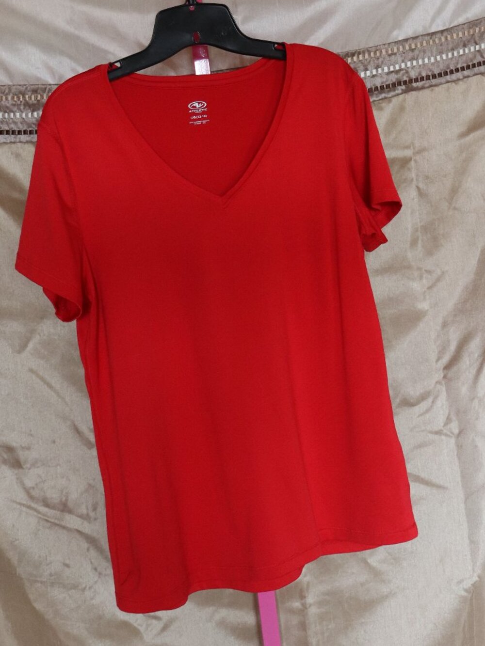Athletic Works Moisture Wicking V-Neck T-shirt - Large- Red